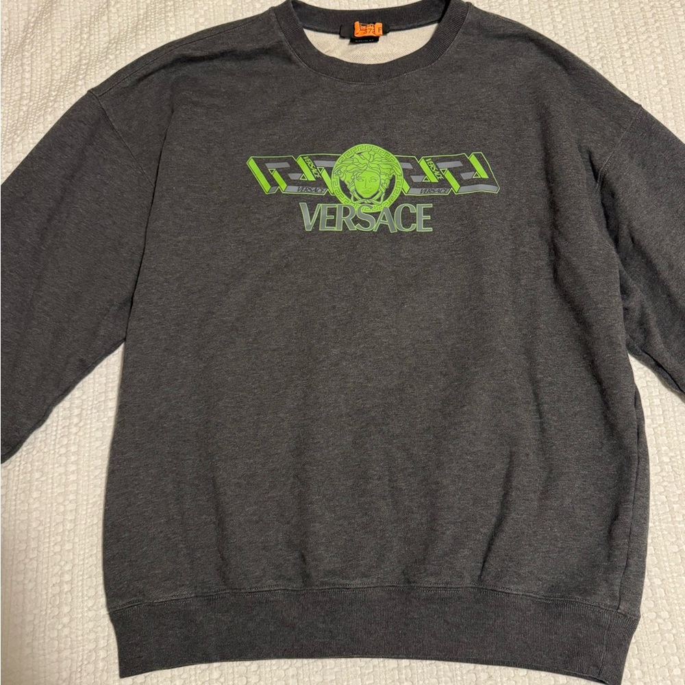 Versace Crewneck Sweater Gray with Green Highlights